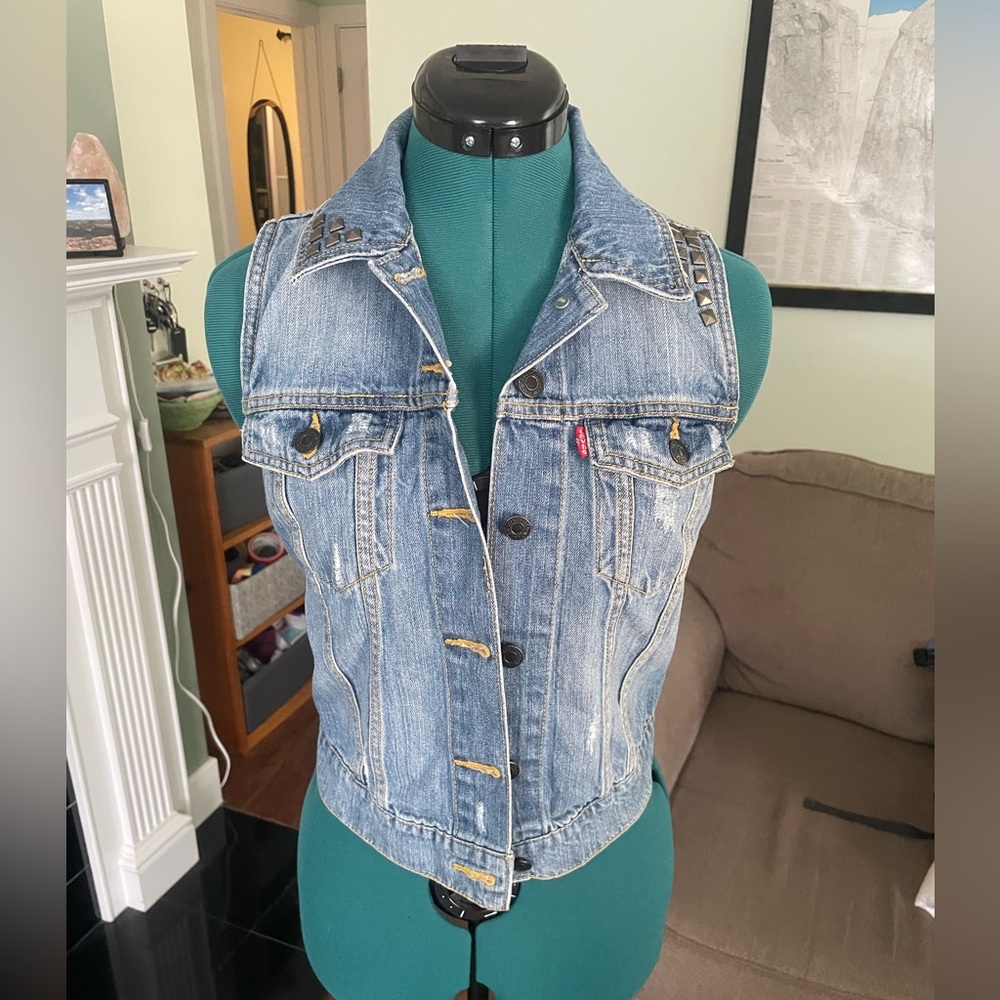 Levi Denim Trucker Vest with Studs